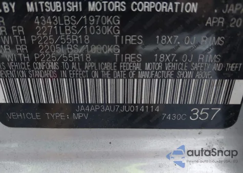 2018 Mitsubishi Outlander Sport 2.0 Es/2.0 Le from USA, damaged, VIN JA4AP3AU7JU014114